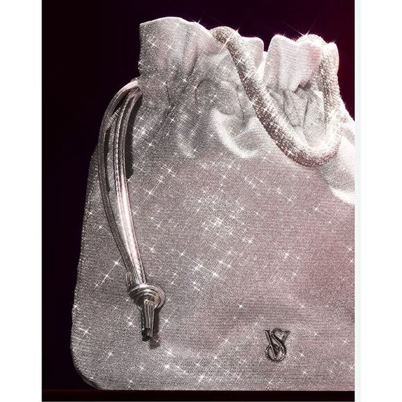 Victoria's Secret Handbags - Victoria’s Secret VS glitter mini drawstring top handle bucket Bag pouch purse